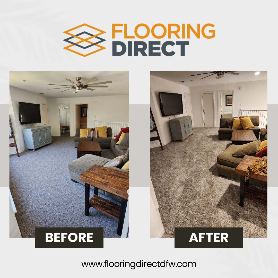 Before and After Carpet Installation of Living Room