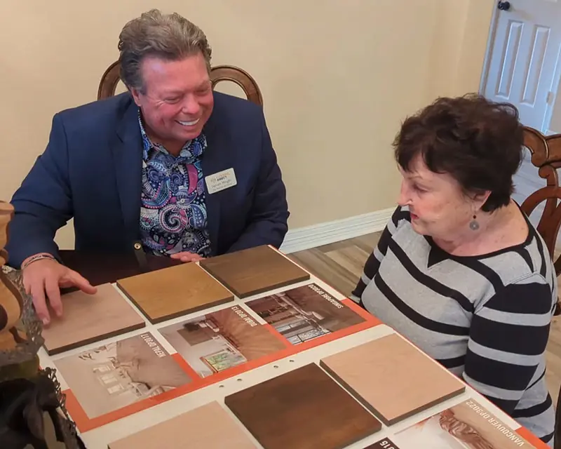 Flooring Direct Expert Steven Wright with Flooring Direct Customer in Keller, TX